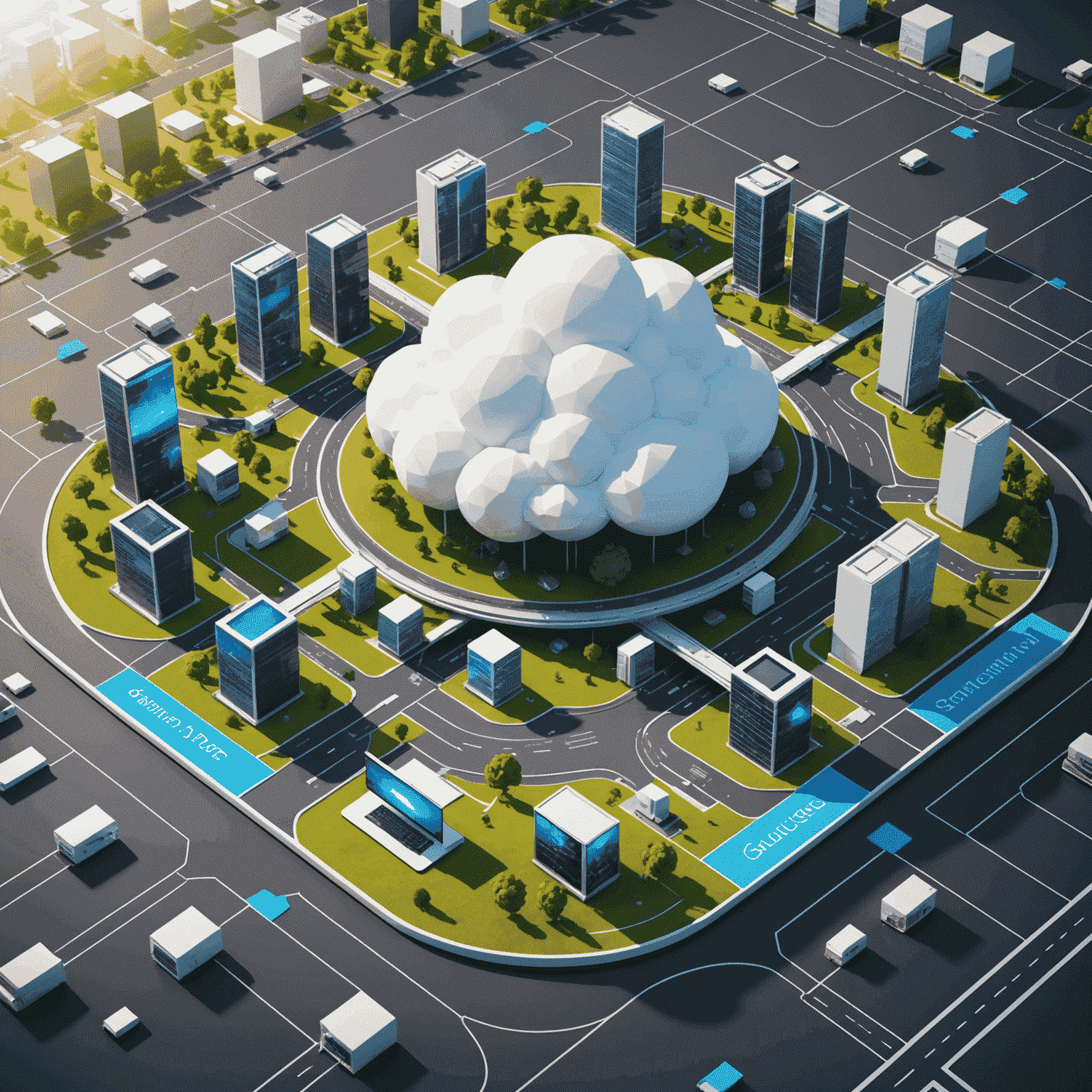3D illustration of interconnected cloud servers and SaaS platforms, showcasing the variety of services offered at the expo