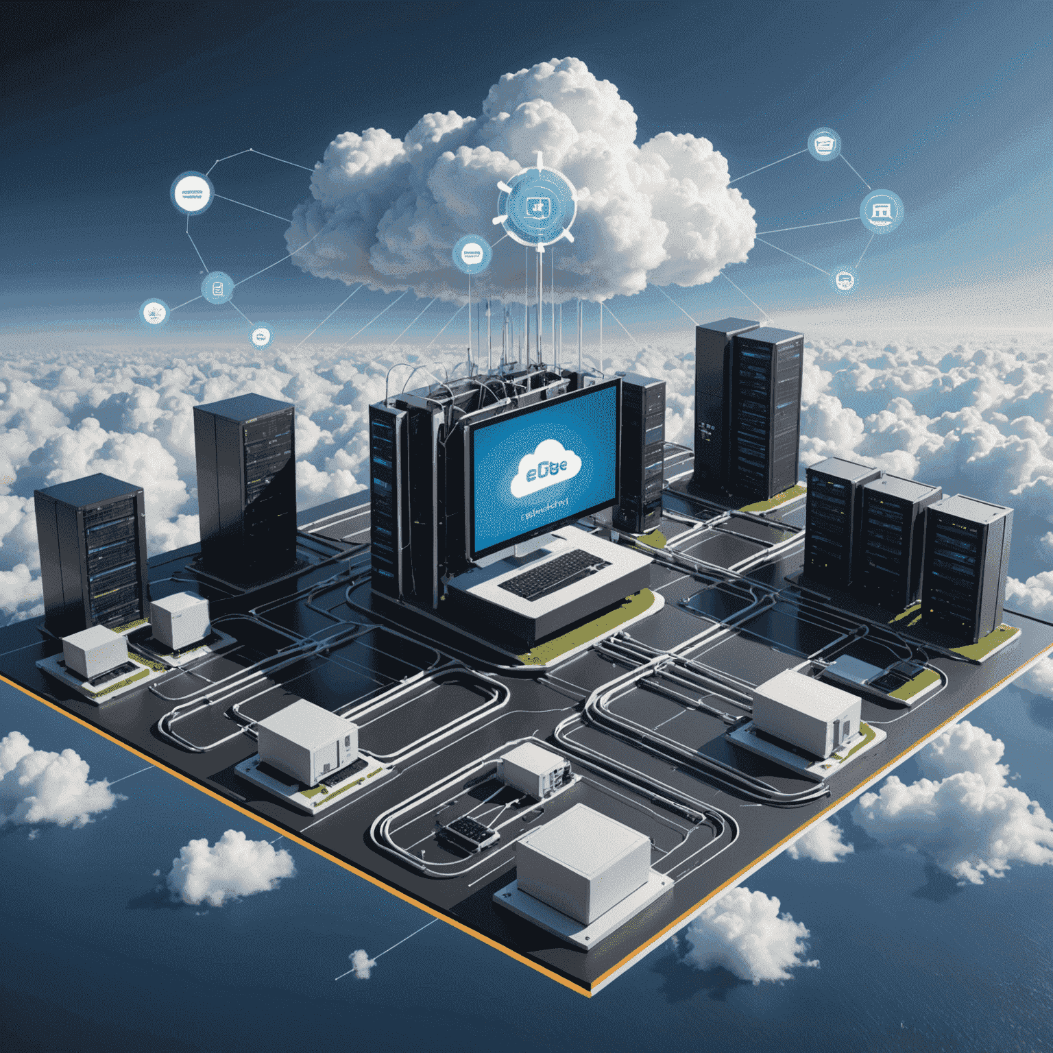 Diagram showing edge computing devices processing data near the source, with connections to central cloud servers