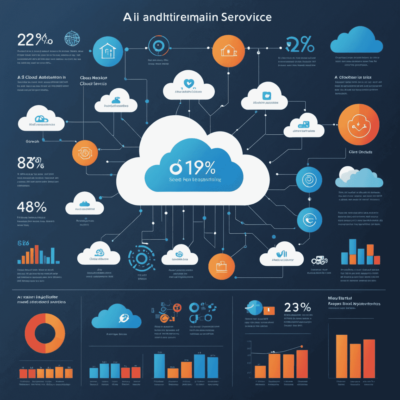 An infographic showing the growth and adoption rates of AI and ML in cloud services. The image should include charts, graphs, and icons representing various industries benefiting from these technologies.