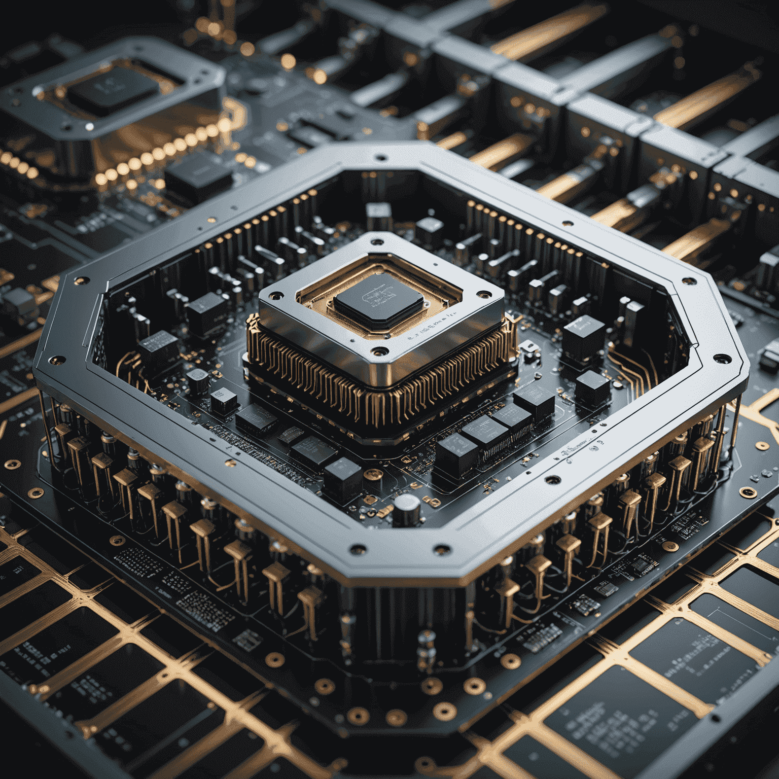 Artistic rendering of a quantum computer integrated with cloud infrastructure, showing qubits and quantum circuits