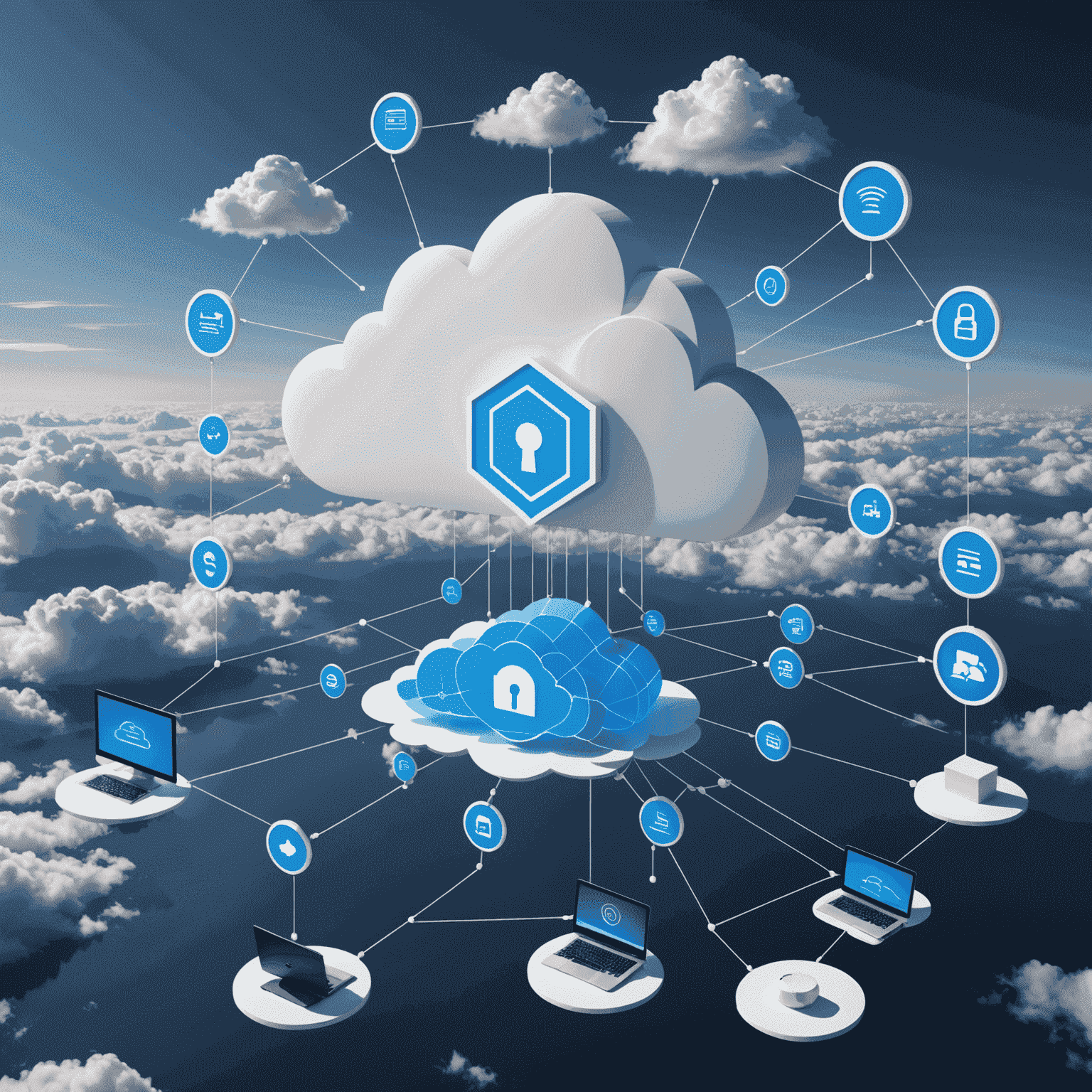 Visual representation of cloud security trends including zero-trust architectures, AI-driven threat detection, and compliance frameworks for SaaS applications